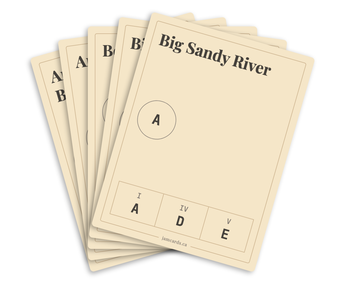 Jam Card front — song title, key, and style
